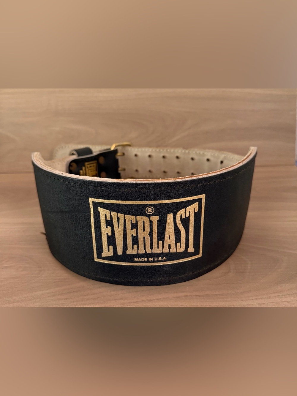 Everlast Leather Weight Lifting Belt Size Medium Black Model #1017 Made In USA